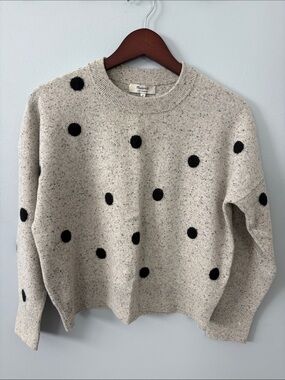 Madewell Gray Speckled Cashmere Crewneck Sweater with Black Polka Dots